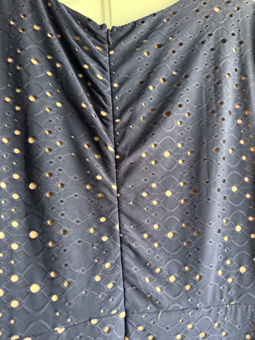 Navy Eyelet A-Line Dress with Nude Underlay - Picture 8 of 8